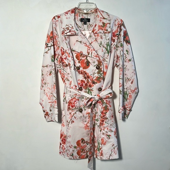 DENNIS BASSO Multi Pink/Green Floral Spring/Easter/Career Trench Coat SZ 1X